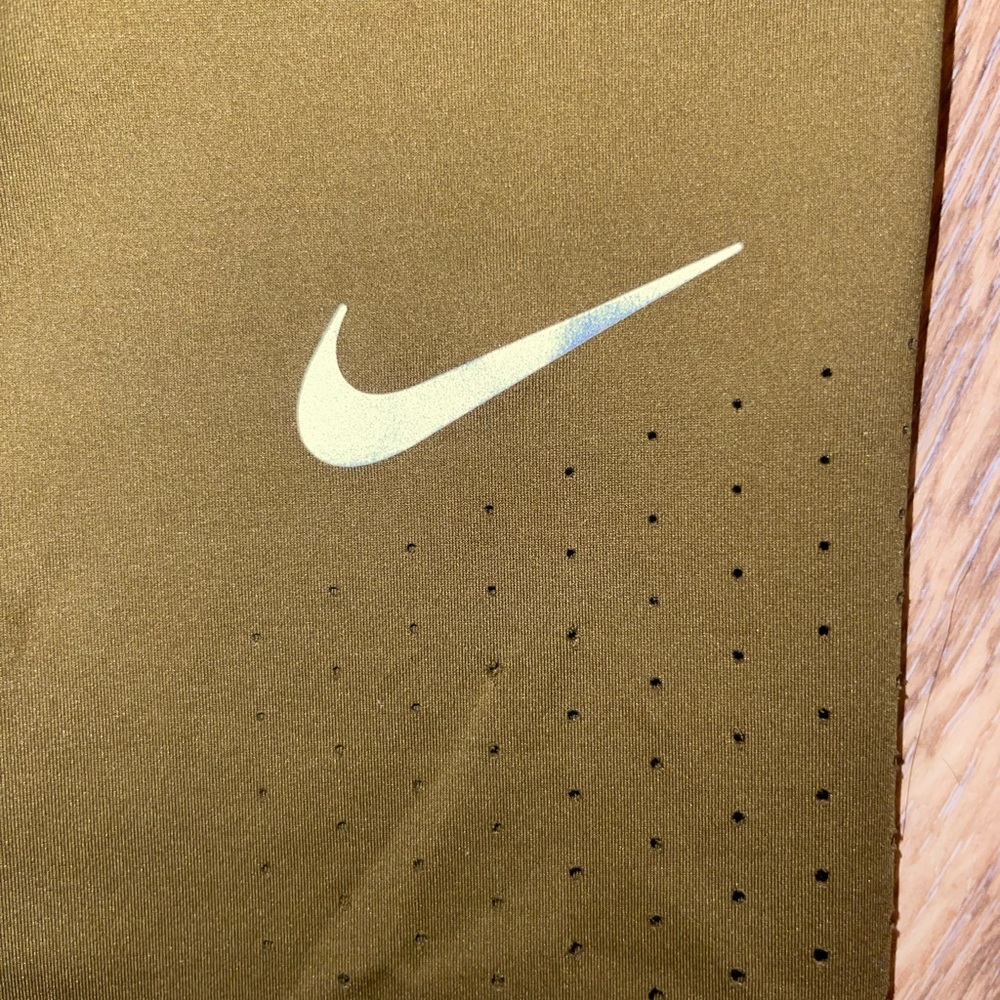 Nike Running Leggings Olive Green Small Holes Along Calves - Picture 3 of 9